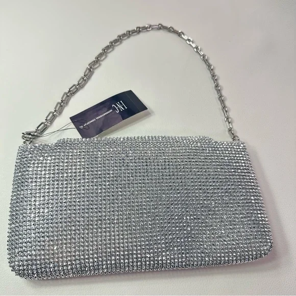 NEW WOMEN’S INC INTERNATIONAL CONCEPTS Mesh East West Silver Crystal Clutch Bag - Picture 6 of 9